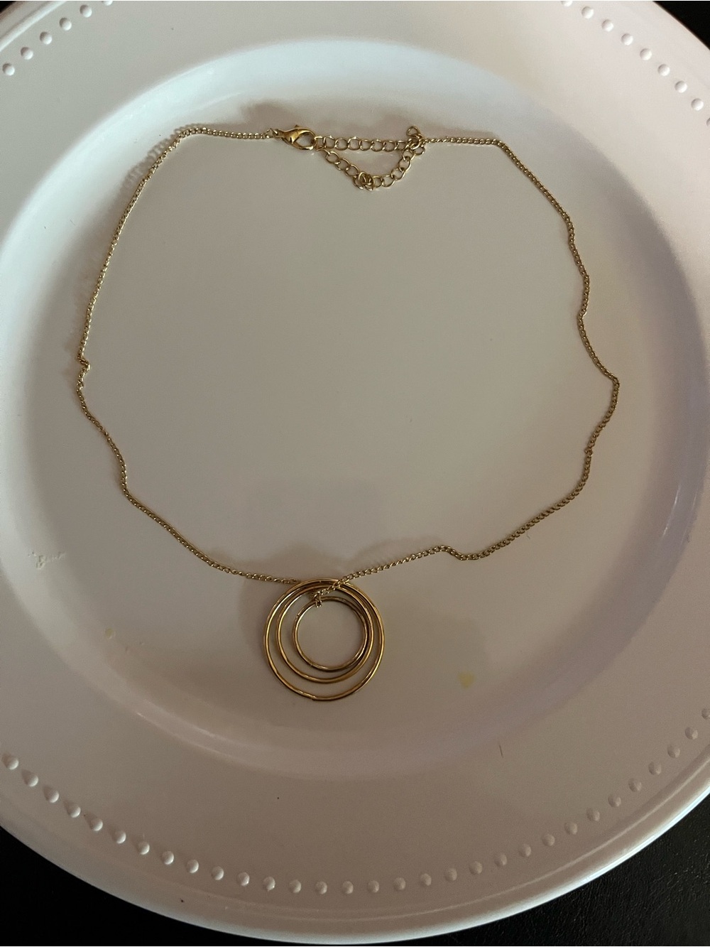 Delicate Gold Triple-Ring Pendant Necklace for Women